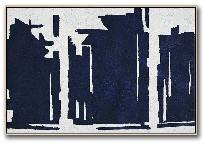 Horizontal Abstract Painting Navy Blue Minimalist Painting On Canvas,Acrylic Painting On Canvas #U5L5